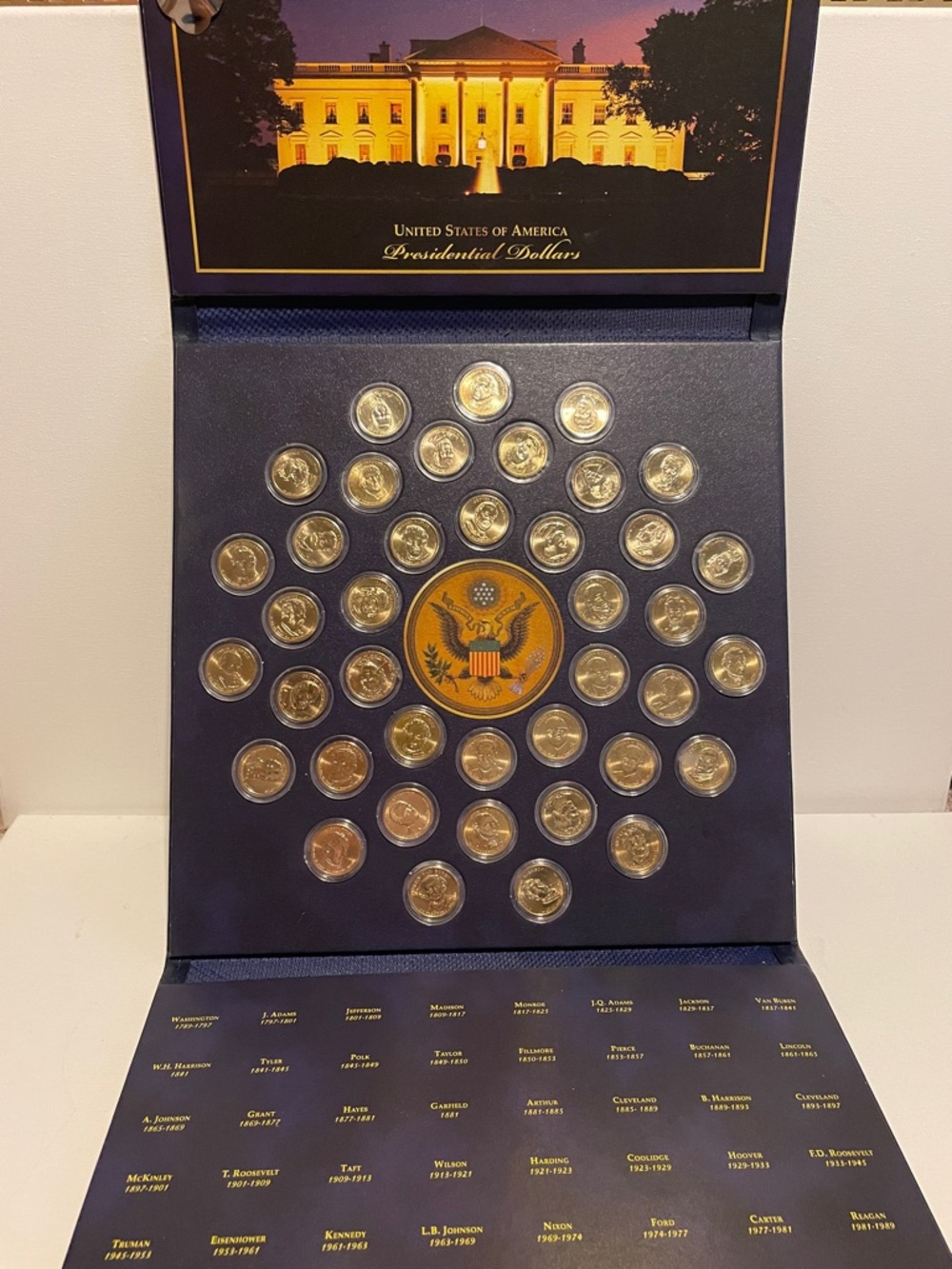 Presidential Coin Display Folder in Navy with Gold 2007-2020 collection